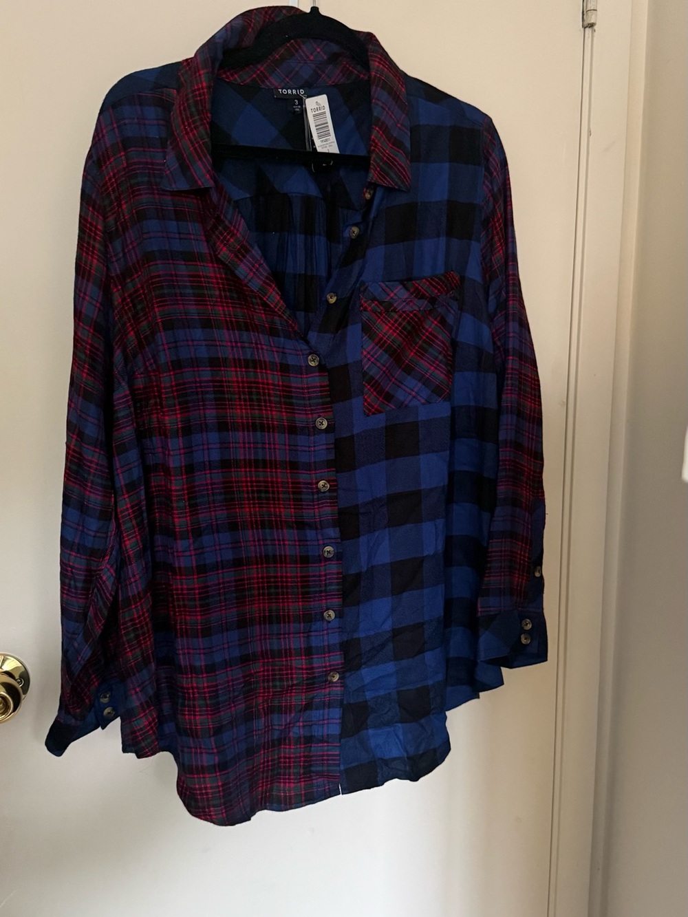 torrid Blue and Red Plaid Button-Down Shirt